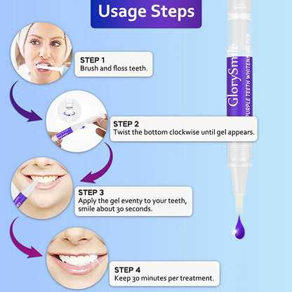 3Pcs Purple Teeth Whitening Pen Instant Stain Tartar Removal Toothpaste Oral Hygiene No Sensitivity Whitening Tool Set