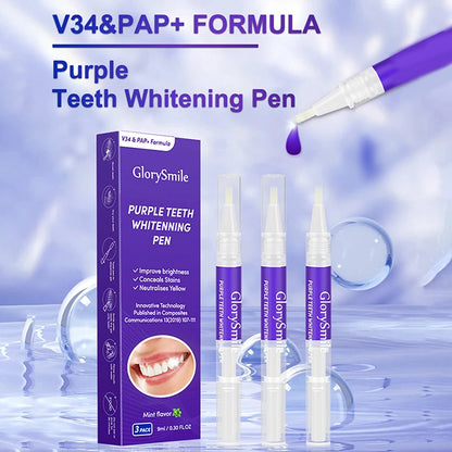3Pcs Purple Teeth Whitening Pen Instant Stain Tartar Removal Toothpaste Oral Hygiene No Sensitivity Whitening Tool Set