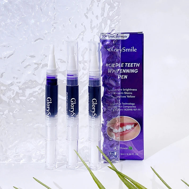 3Pcs Purple Teeth Whitening Pen Instant Stain Tartar Removal Toothpaste Oral Hygiene No Sensitivity Whitening Tool Set